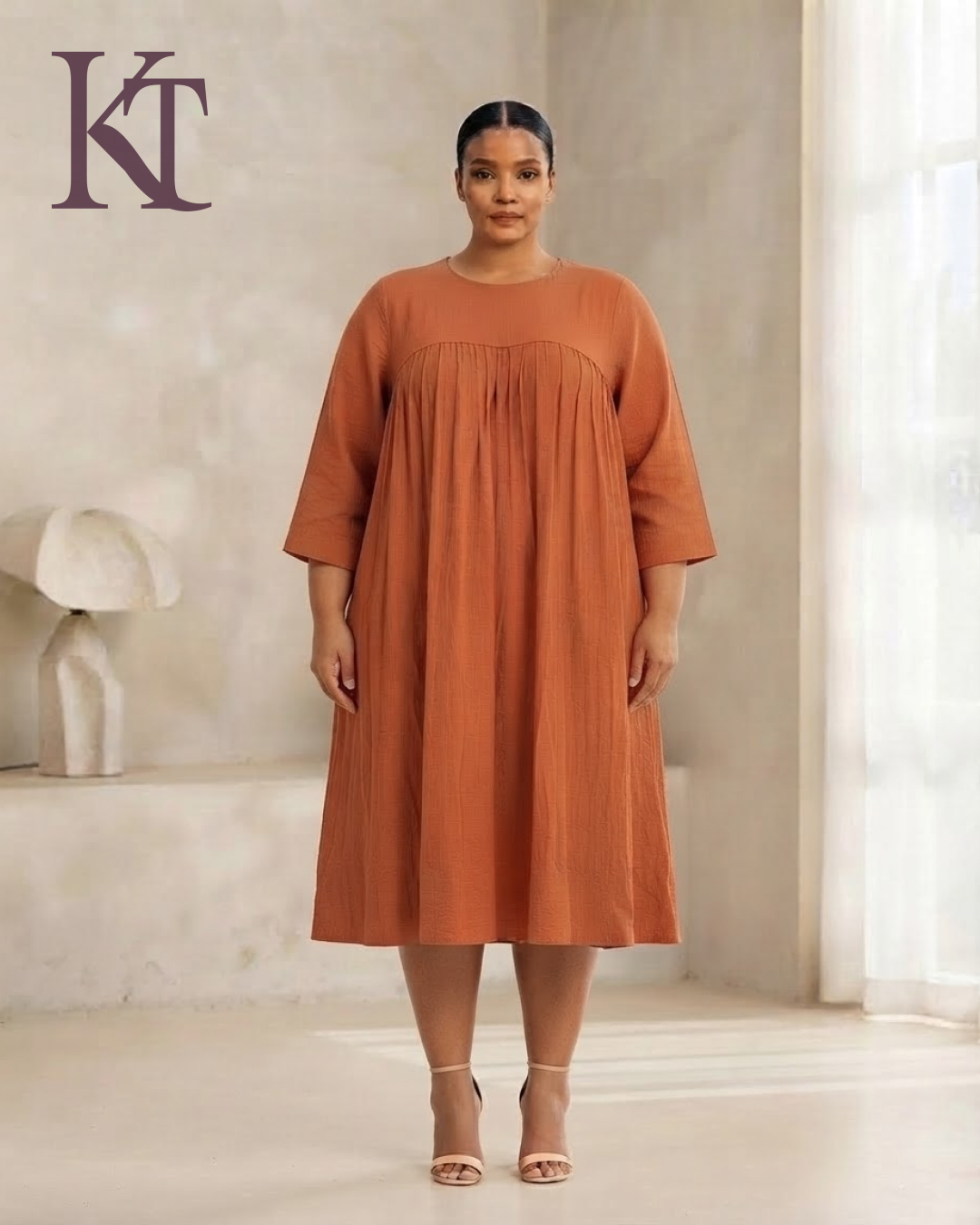 klaasythings-gathered-midi-dress-burnt-orange-indoor-1080x1350